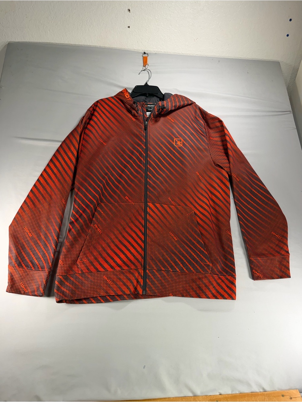 AND1 Mens XL Full Zip Hoodie Jacket Orange Gray Diagonal Graphic Activewear